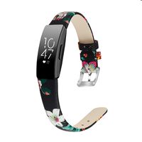 MEFEO Compatible with Fitbit Inspire Bands/Inspire HR Band, Genuine Leather Slim Soft Strap Wristbands Accessories Replacement for Fitbit Inspire Fitness Tracker (Floral 3, Large (6.6"-8.8"))