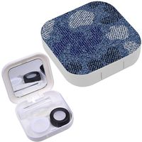Portable Contact Lens Case Box Travel Kit Mirror + Bottle + Tweezers Container Holder [ Camouflage Jeans Denim ]