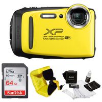 FujiFilm FinePix XP130 Rugged Waterproof WiFi Digital Camera (Yellow) + Focus Floating Strap & SanDisk 64GB Card Bundle