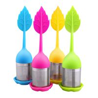 House Again 4-pack Extra Fine Mesh Tea Infuser with Drip Tray - 18/8 Stainless Steel Fine Mesh Tea Cup with BPA-Free Silicone Lid - Perfect Tea Balls Tea Strainers (04 Maple leaf)