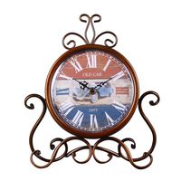 JUSTUP Vintage Table Clock, Iron European Style Desk Clock Battery Operated Non-Ticking Mantle Clock for Home Decor (Black)