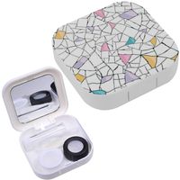Portable Contact Lens Case Box Travel Kit Mirror + Bottle + Tweezers Container Holder [ Colorful Mosaic ]