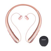 Bluetooth Headphones, Doltech Neckband Wireless Bluetooth 5.0 Headset with Retractable Earbuds, Hi-Fi Stereo Sound Noise Cancelling Earphones with Mic, Sweatproof Call Vibrate Alert (Rose Gold)