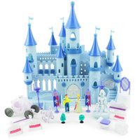 Boley Princess Castle Dollhouse - Small Plastic Doll House Pop-Up Castle Kit with Furniture and Front Lawn Miniatures - 19 Piece Play Set for Girls