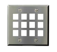 Leviton 43080-S12 QuickPort Wallplate, Dual Gang, 12-Port, Stainless Steel