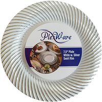 Plexware White Plastic Plates With Silver Swirl Rim 7.5 Inch- Total 120 Plates