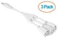 Aurum Cables 3 Prong 1-to-3 Power Cord Splitter Cable - Power Extension Cord - Cable Strip Outlet Saver - Outlet Splitter Electrical Cord - 1 Foot - 16AWG - UL Approved - White - 3 Pack
