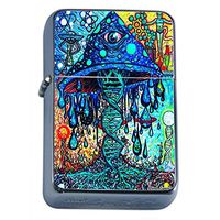 Trippy Mushroom Life Flip Top Oil Lighter Em1 Smoking Cigarette Silver Case Included