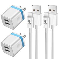 FIMARR 	US2018 US052100-2U Dual Port USB Wall Charger Plug and 6-Foot Fast Charging Cable Compatible with iPhone 11 Pro Max XS XR X, 8/7/6 Plus, iPad 3/4 Air Mini Pro , (4-in-1 Pack) (Blue)