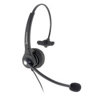 Single Ear Corded Office Call Center Headset with 4-Pin RJ9 Quick Disconnect Connector cord for most Analog and VOIP desk phones. Ayaya, Nortel, Shoretel, Polycom, Cisco.