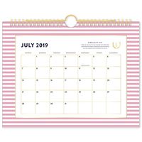 Simplified 2019-2020 Academic Year Monthly Wall Calendar, Small, 11" x 8-1/2", Pink Stripe (EL200-709A)