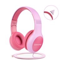 (2019 New) Kids Headphones,Barsone Foldable Wired Over-Ear Headphones with 85dB Volume Limited, Detachable Cat Ears Headphones with Music Sharing Function for iPad/Children/Teens/Boys/Girls (Pink)