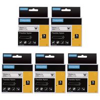 5-Pack Equivalent Dymo Rhino 18489, White Flexible Nylon Label 3/4, Compatible with Dymo Labelwriter 450, Industrial Rhino Label Makers 4200, 5200, 6000