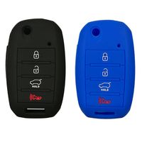 Coolbestda 2Pcs Silicone 4buttons Flip Folding Key Fob Remote Skin Cover Protector Keyless Entry Case for Kia Sorento Sportage Rio Soul Forte Optima Carens Black Blue （Not Fit Smart Key Fob）