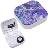 Portable Contact Lens Case Box Travel Kit Mirror + Bottle + Tweezers Container Holder [ Marble Blue Yellow Green ]