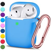 JINGCI Airpods Case, Full Protective Airpods Case Cover Silicone Airpods Case Keychain for Girls and Women, Soft Chargeable Headphone Case with Rose Gold Carabiner for AirPods 2 and 1, Light Blue