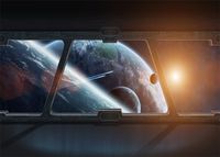 Leowefowa Vinyl 7X5FT Spaceship Backdrop UFO Earth Planet Shining Lights Abstract Creative Wallpaper Photography Background Kids Adults Photo Studio Props