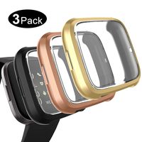 Kmasic Compatible with Fitbit Versa 2 Case Screen Protector(3-Pack), TPU Soft Accessory Protective Case Frame Cover Shell Fitbit Versa 2 Case (Black/Gold/Rose Gold)