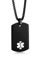 JF.MED IP Black-Plated Stainless Steel Medical Alert ID Pendant Necklace for Men & Women 22 inch,Free Engraving