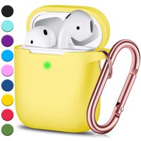 Airpods Case, Full Protective Airpods Case Cover Silicone Airpods Case Keychain for Girls and Women, Soft Chargeable Headphone Case with Rose Gold Carabiner for AirPods 2 and 1, Yellow