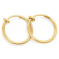 Aloha Earrings - Clip On Hoop Earrings for Women - Silver and Gold-Tone Brass Spring Hoops for Non-Pierced Ears (Gold Small)