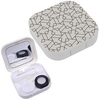 Portable Contact Lens Case Box Travel Kit Mirror + Bottle + Tweezers Container Holder [ Thin Straight Lines Geometric ]