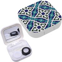 Portable Contact Lens Case Box Travel Kit Mirror + Bottle + Tweezers Container Holder [ Arabic Floral Traditional ]