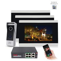 Jeatone Wireless 7'' Video Door Phone Intercom System HD Digital Night Vision 3 Monitor 1 Camera+ 4 Ports POE Switch