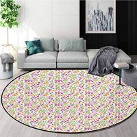 Music Modern Machine Washable Round Bath Mat,Inspirational Sound Vibes Theme Sonic Rhythm Melody Cheerful Musical Notes Print Non-Slip Living Room Soft Floor Mat,Round-71 Inch
