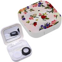 Portable Contact Lens Case Box Travel Kit Mirror + Bottle + Tweezers Container Holder [ Floral Red ]