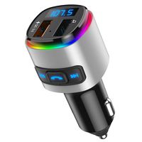 (Upgraded Version) Bluetooth FM Transmitter for Car, QC3.0 Charging, Dual USB Ports, 7 Color RGB LED Backlit Car Adapter, Support Siri Google Assitant, U Disk, SD Card, Hands-Free Car Kit(Silver)