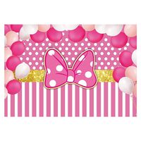 Funnytree 7x5ft Pink Bowknot Striped Party Backdrop Gold Glitter Polka Dots Princess Girl Photography Background Cartoon Mouse Balloon Baby Shower Birthday Cake Table Decoration Banner Photo Booth