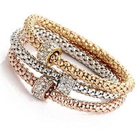 3Pcs Stretch Bracelet Set Gold Silver Rose Gold Plated Crystal Rhinestone Bangle Charms Bracelets Jewelry Set Friendship Gift