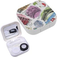 Portable Contact Lens Case Box Travel Kit Mirror + Bottle + Tweezers Container Holder [ Italy Famous Landmarkwatercolor Splash ]