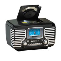 Crosley CR612D-BK Corsair Retro AM/FM Dual Alarm Clock Radio with CD Player and Bluetooth, Black