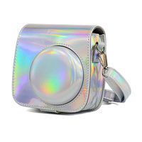 Ngaantyun Camera Case Colorful Laser Protective Bag with Shoulder Strap Compatible with Fujifilm Instax Mini 9 Mini 8 Instant Film Camera - Silver