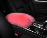 Furry Armrest Cover for Car, Real Sheepskin Wool Fur Soft Fluffy Auto Center Console Cover, Universal Fit, Pink