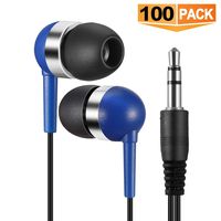 Bulk Earbuds Headphones Earphones 100 Pack - Soundpretty Wholesale Earbuds in Bulk for Classroom Students School Kids Computer Class Library Individually Bagged
