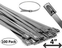 Electriduct 4" Stainless Steel Cable Ties Heavy Duty Metal Locking Zip Ties - 100 pieces