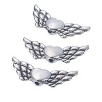 YC 50pcs Silver Tone Heart with Wing Spacer Beads 22x9mm Loose Metal Beads Craft DIY Jewelry Making Findings Charms Pendants