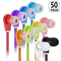 Bulk Earbuds with Microphone - Wholesale 50 Pack Earphones Noodle Headphone with Mic Multi Colored Ear Buds Bulk for School Classroom Students Kids and Adult (50Pack,Mix10color)