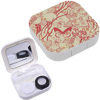 Portable Contact Lens Case Box Travel Kit Mirror + Bottle + Tweezers Container Holder [ Floral Flowers ]