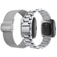 CAGOS Compatible Versa 2 Bands, 2 Pack Adjustable Stainless Steel Versa 2 Band & Mesh Loop with Strong Magnetic Clasp for Versa 2 Health & Fitness Smartwatch - Silver