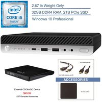 2020 HP EliteDesk 800 G3 Business Mini PC Desktop Computer, Intel Quad-Core i5-7500 (Beats i7-6700), 32GB DDR4 RAM, 2TB PCIe SSD, 802.11ac WiFi, Windows 10 Pro, EST USB External DVD + Accessories