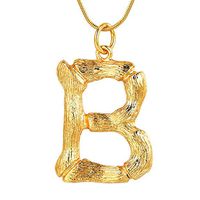 RINHOO Sideways Large Initial Necklace Gold Big Letter Script Name Stainless Steel Pendant Monogram Necklace for Women Gift(from Alphabet 26 A-Z) (Bamboo Initial)