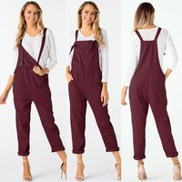 Women Overalls Jumpers Pockets Jumpsuits Pants Romper Long Loose Working Trousers Hemlock (L, Wine red)