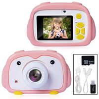 Joytrip Digital Kids Gifts Camera 12.0MP FHD 1080P Video Resolution Mini Rechargeable Camera for Boys & Girls Ages 3-12 Child Selfie Camera Camcorder with Silicone Case(16G Card-Pink Penguin)