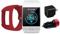 Polar M600 (White) GPS Watch Bundle with Extra Band (Red) & PlayBetter Wall/Car USB Charging Adapters | Sports GPS Smartwatch with Wrist-Based Heart Rate