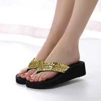 Sequins Slipper Flip Flops,Hemlock Women Bohemia Floral Beach Slippers Thongs Slippers Anti Slip Flip-Flops (US:8, Gold)