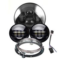 Black 7 inch LED Headlight with 4.5 inch Matching Black Passing Fog Lamps for Harley Motorcycles with Mounting Bracket and Wire adapter